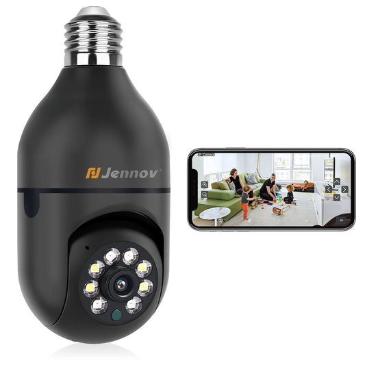 Jennov 3MP Light Bulb Security Camera 360°/2k HD Wireless Camera 2.4/5 Ghz Wi-Fi Light Socket Camera Video Home Security Monitor