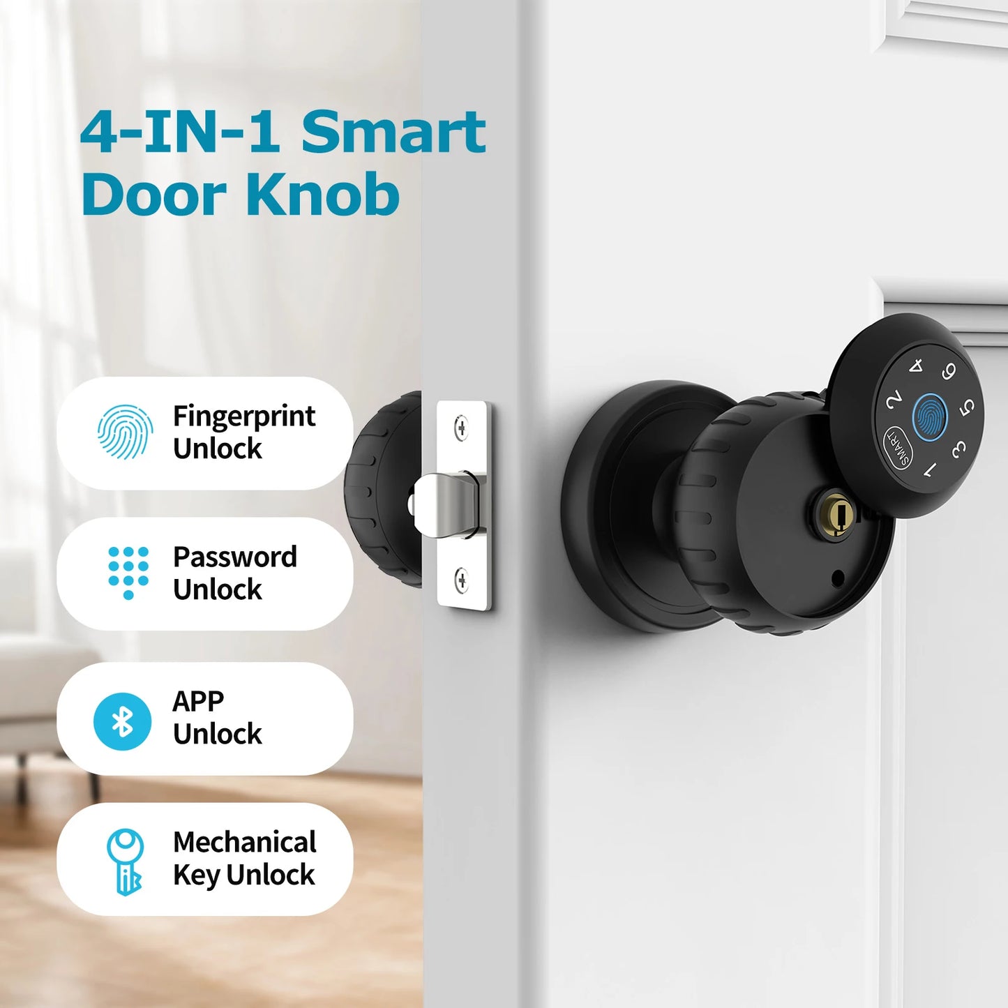 Viladepot Ball-Shaped Smart Lock Fingerprint, App-Controlled, Passcode, and Electronic Touchscreen Keypad Door Lock Smart Handle