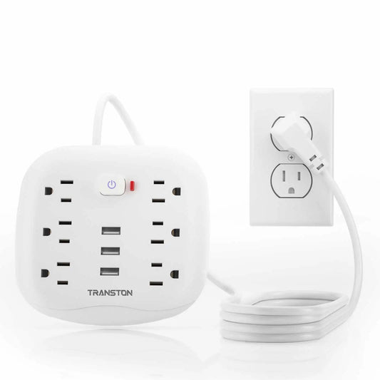 TRANSTON Power Outlet with Surge Protector, 6 power strip 3 USB Ports, 3.3ft Extension Cord, Fire Resistant, For Home and Offic
