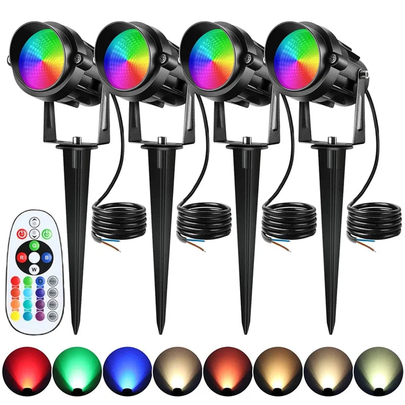 Landscape Light Color Change Spotlight Outdoor LED Garden Lawn Lamp 12W Waterproof Remote RGBW Landscape Lighting for Path Yard