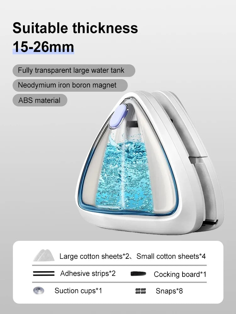 Magnetic Window Cleaner Water-Filled Window Cleaner Double Sides for 3-8 mm Windows, Professional, Contains Total 10 Sponges
