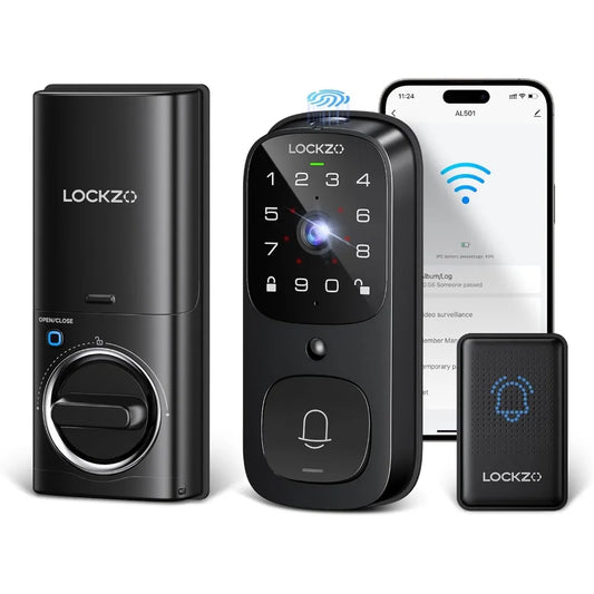 Video Smart Door Locks with Camera, 6-in-1 WiFi Keyless Entry Door Lock for Front Door, Deadbolt Lock with Fingerprint, Keypad C