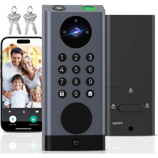 WiFi Door Lock with Camera, Deadbolt Smart Lock with Video Doorbell, Keyless Entry Door Lock with Fingerprint Keypad Code, Elect
