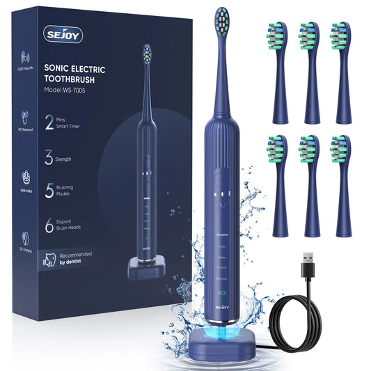 Sejoy Sonic Toothbrush Rechargeable Ultra Whitening Electric Toothbrush 8 Brush Heads Wireless Charging 5 Modes Smart Timer