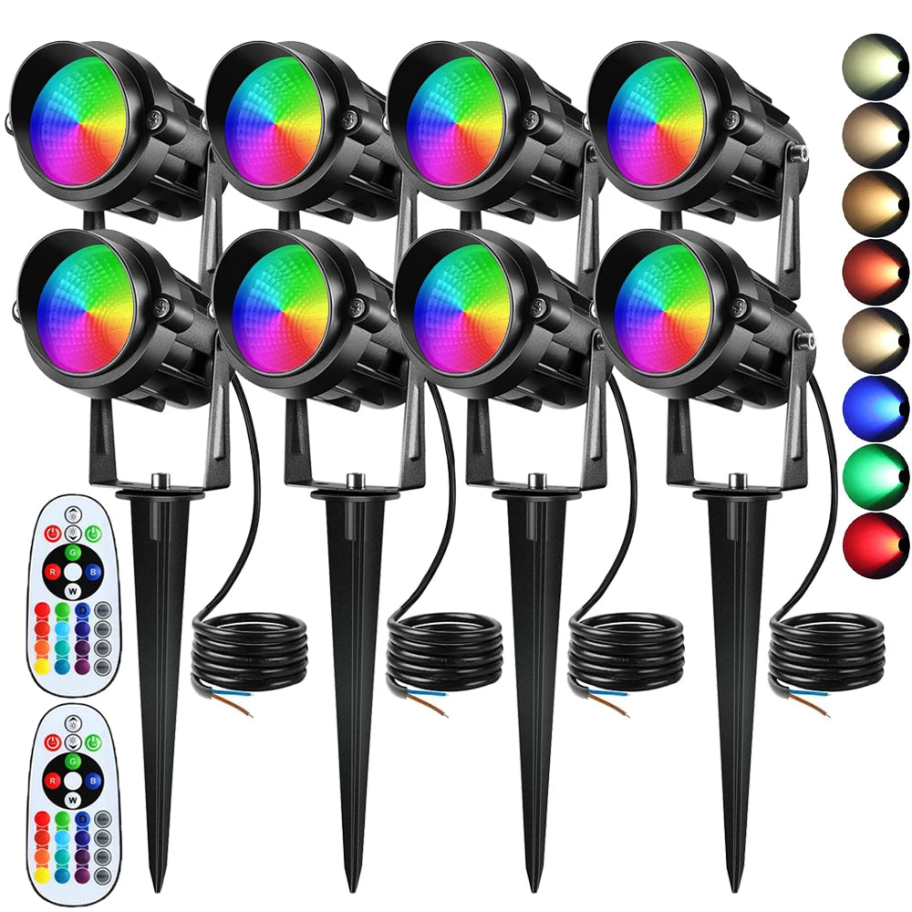 Landscape Light Color Change Spotlight Outdoor LED Garden Lawn Lamp 12W Waterproof Remote RGBW Landscape Lighting for Path Yard
