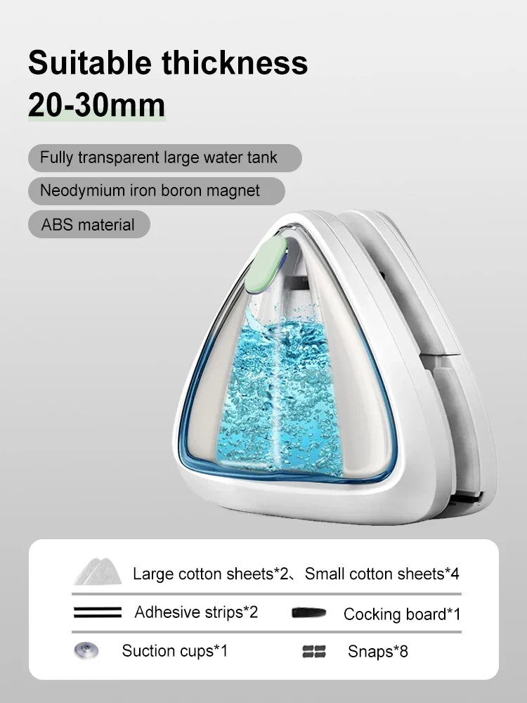 Magnetic Window Cleaner Water-Filled Window Cleaner Double Sides for 3-8 mm Windows, Professional, Contains Total 10 Sponges