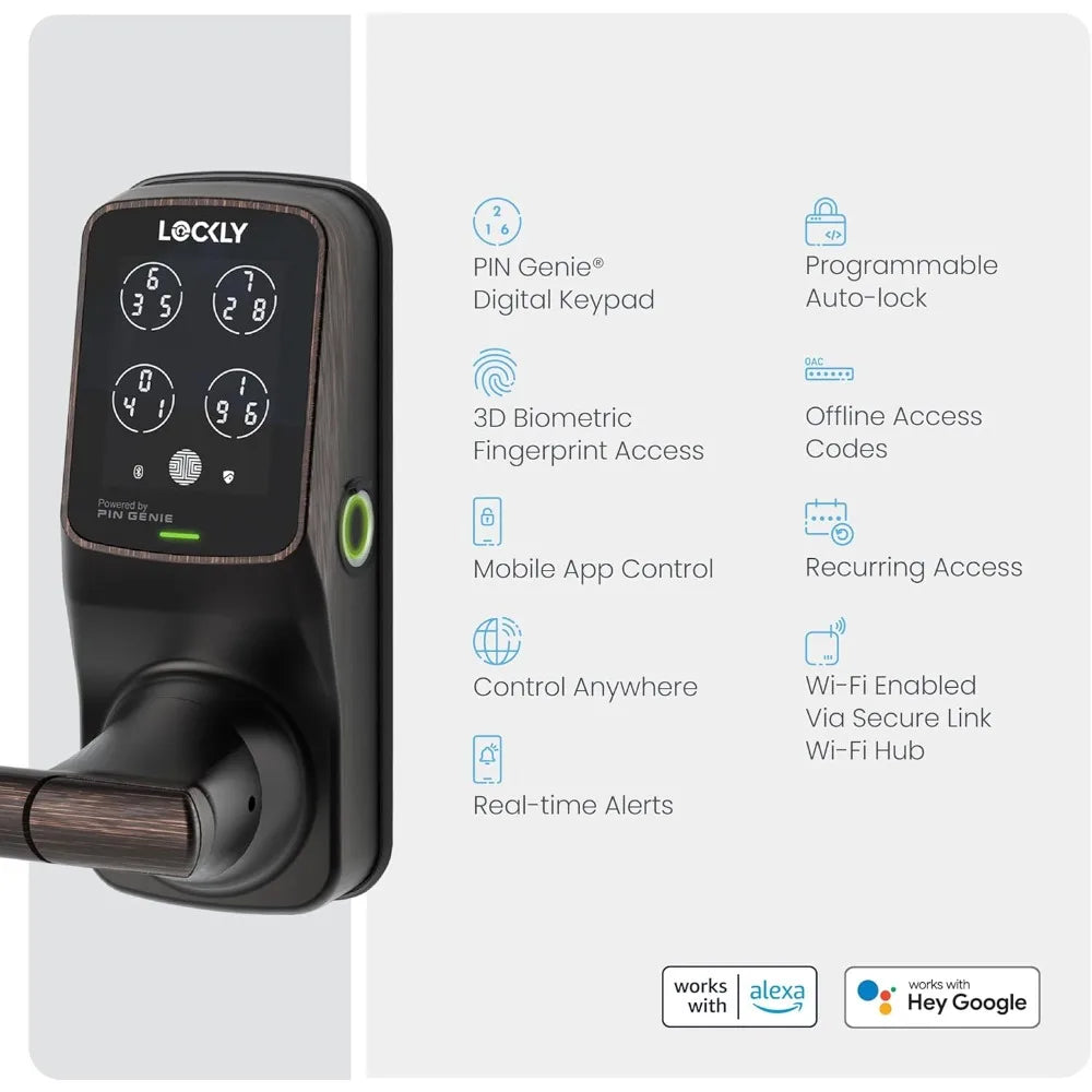 Secure Pro Smart Lock Wi-Fi, Keyless Entry Digital Keypad Door Lock, 3D Biometric Fingerprint Sensor Front Door with Handle, Vo