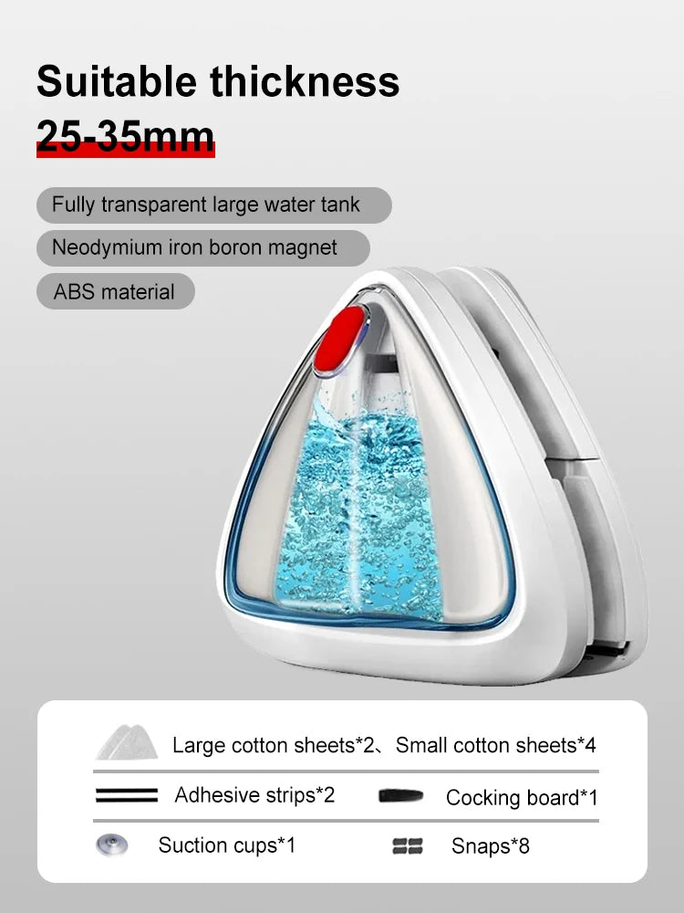 Magnetic Window Cleaner Water-Filled Window Cleaner Double Sides for 3-8 mm Windows, Professional, Contains Total 10 Sponges
