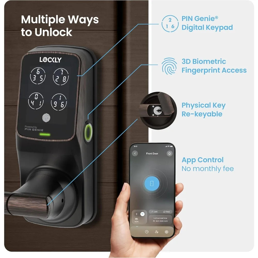 Secure Pro Smart Lock Wi-Fi, Keyless Entry Digital Keypad Door Lock, 3D Biometric Fingerprint Sensor Front Door with Handle, Vo