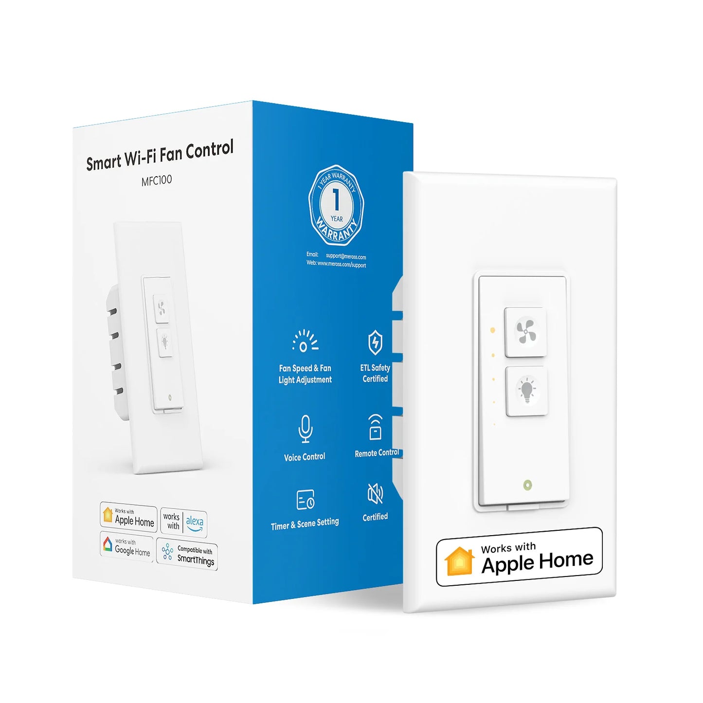 Meross HomeKit WiFi Smart Ceiling Fan Switch Light Switch Dimmer Light Switch Voice Control Need Neutral Wire Support  Alexa