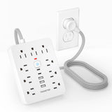 TRANSTON   power strip surge protector with 9 Ac Outlets,3 USB & 2 USB-C,5ft Cable,45° tilt plug,white