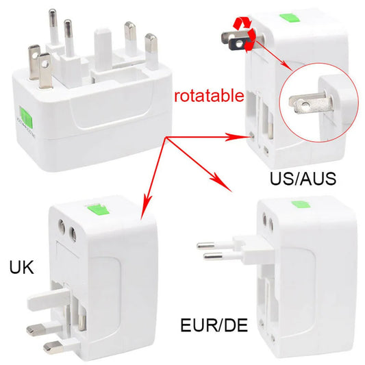 Universal Worldwide Adapter Electric Socket AU UK US EU Plug Adaptor Travel Wall Charger AC Power Option 2 USB Charging Port