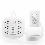 TRANSTON Power Outlet with Surge Protector, 6 power strip 3 USB Ports, 3.3ft Extension Cord, Fire Resistant, For Home and Offic
