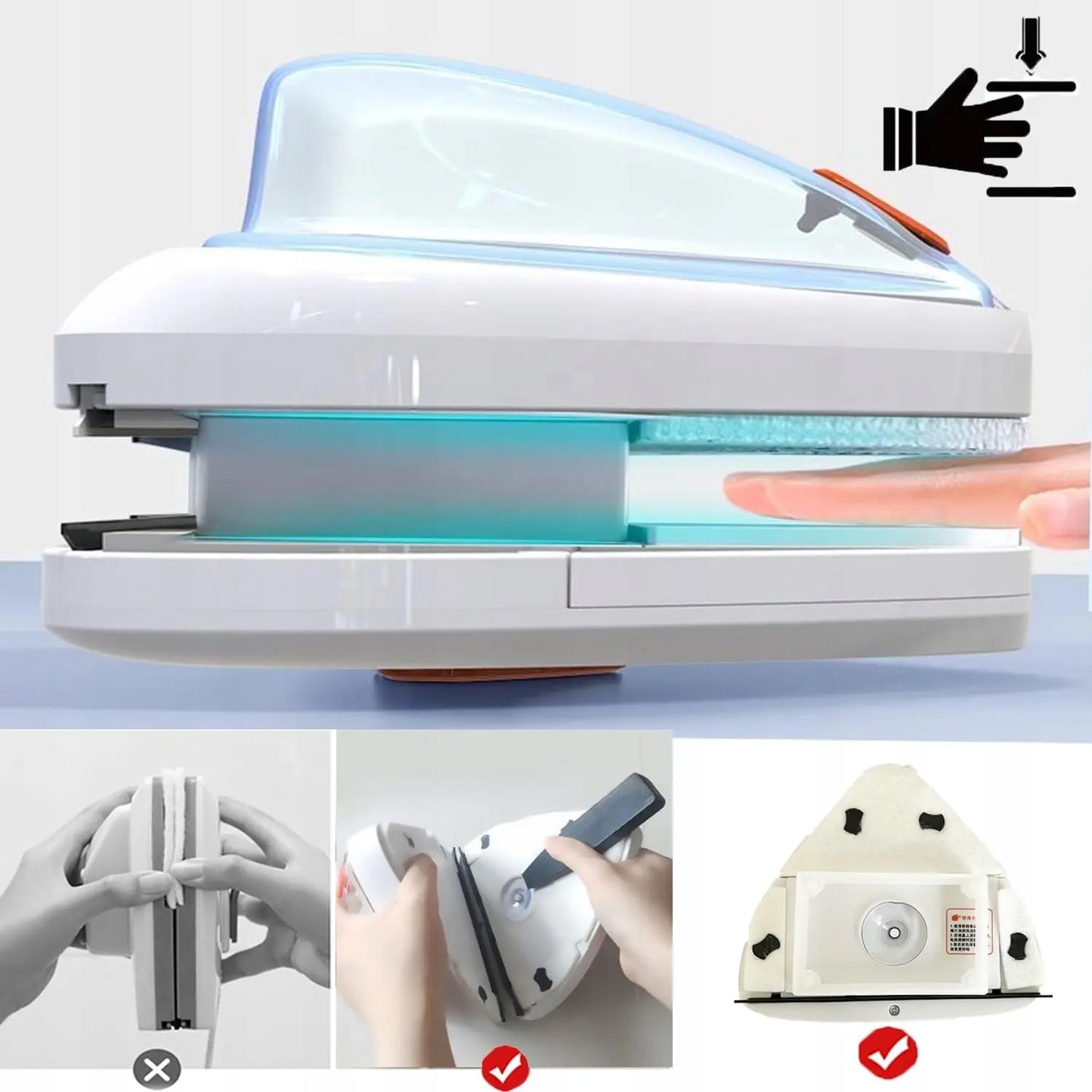 Magnetic Window Cleaner Water-Filled Window Cleaner Double Sides for 3-8 mm Windows, Professional, Contains Total 10 Sponges