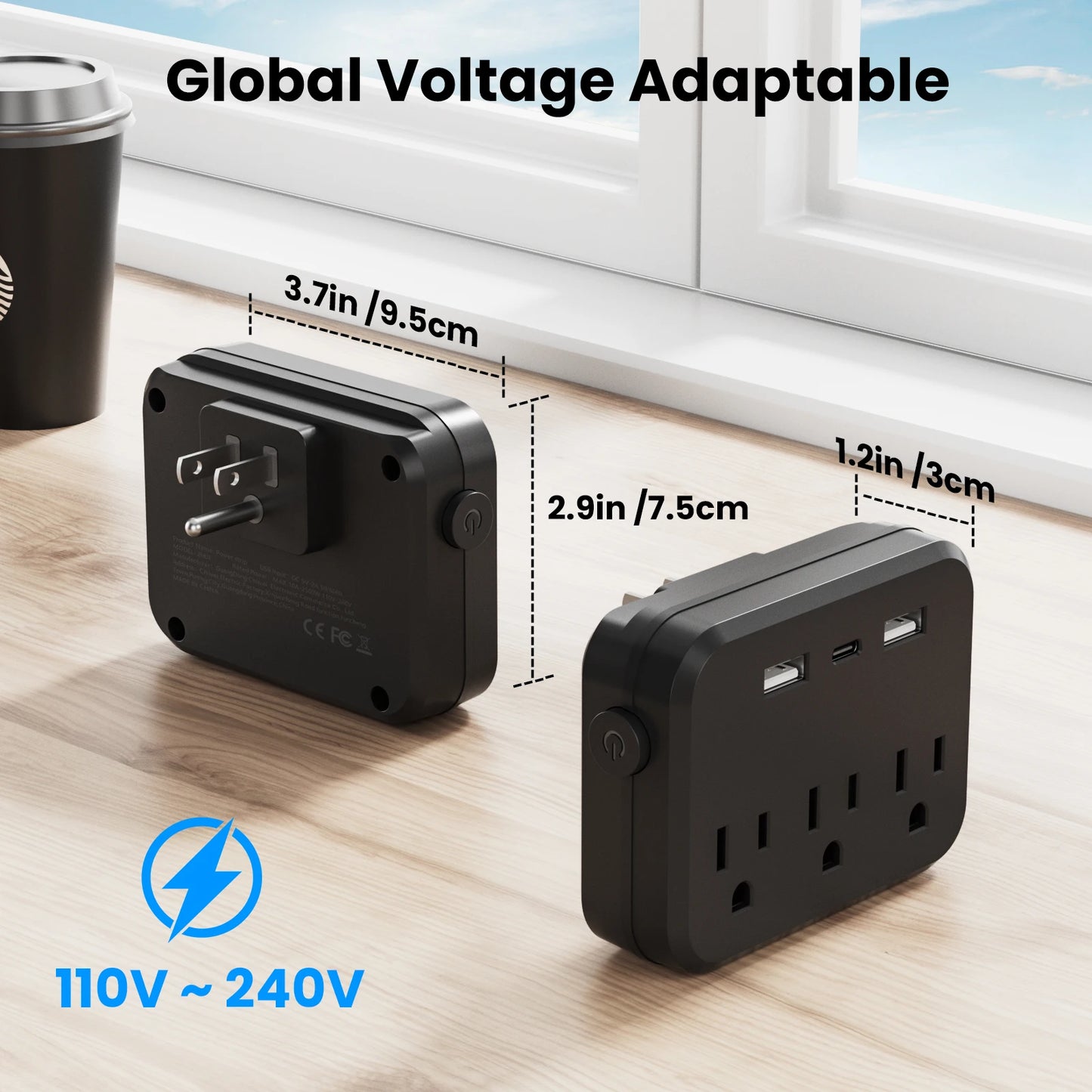 TRANSTON US,Switch with surge protector Mini Portable power strip  6-in-1 Multifunctional 3 power strip  2 USB ports 1 USB-C