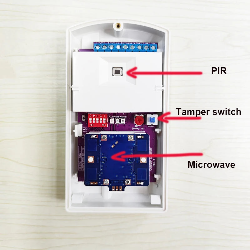 DC12V-24V Outdoor Wired MW PIR Motion Sensor IP65 Protection, Anti-tamper Switch, Pet Immune 20KG, NO NC Alarm Output, Anti-mask