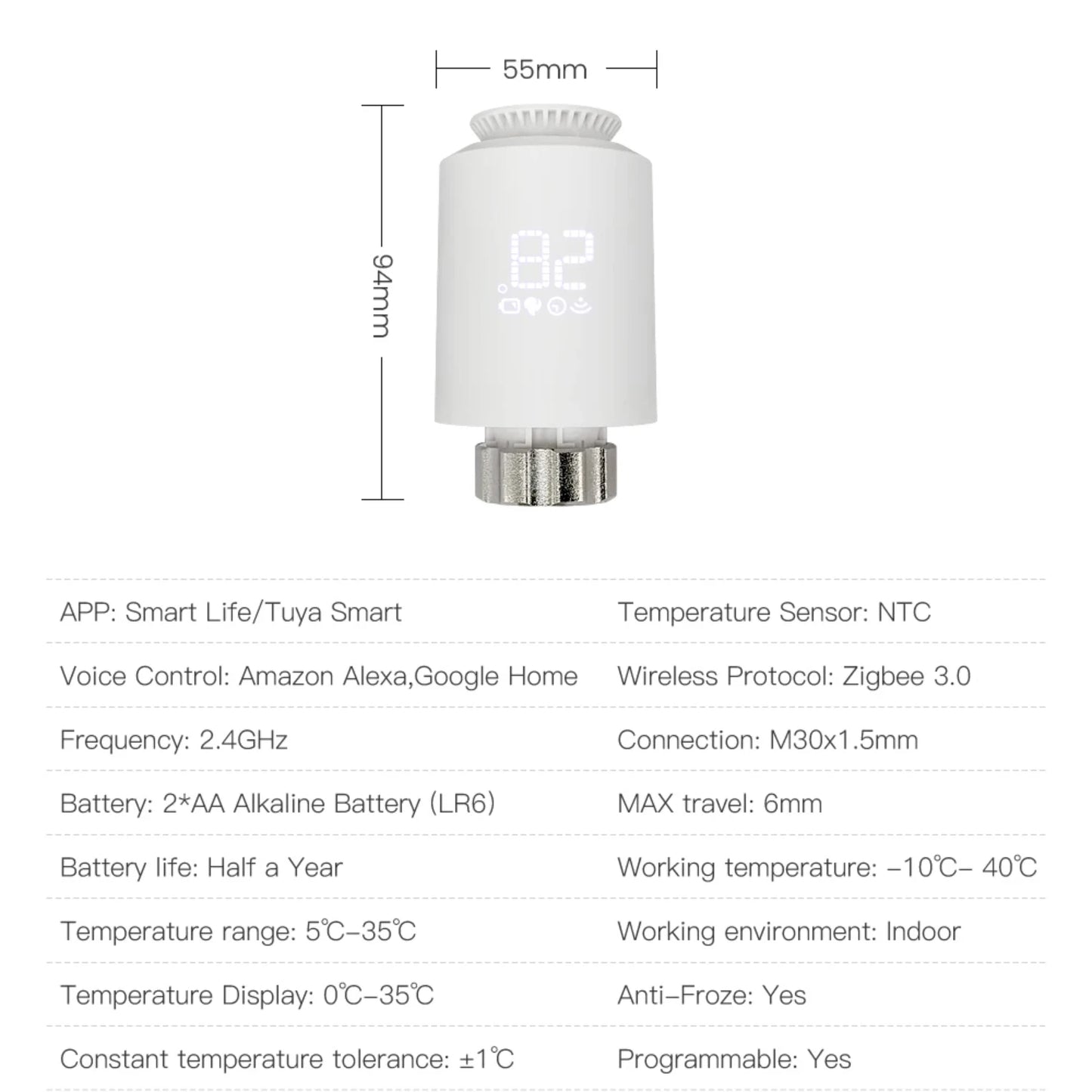 ZigBee3.0 Smart Thermostat Radiator Actuator TRV Thermostatic Valve Controller Works With Alexa   Alice