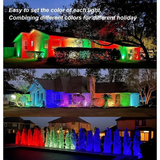 12W RGBW Color LED Outdoor Landscape Spotlight Waterproof Spot Lights for Yard House Decoration Ideal for Halloween and Christm