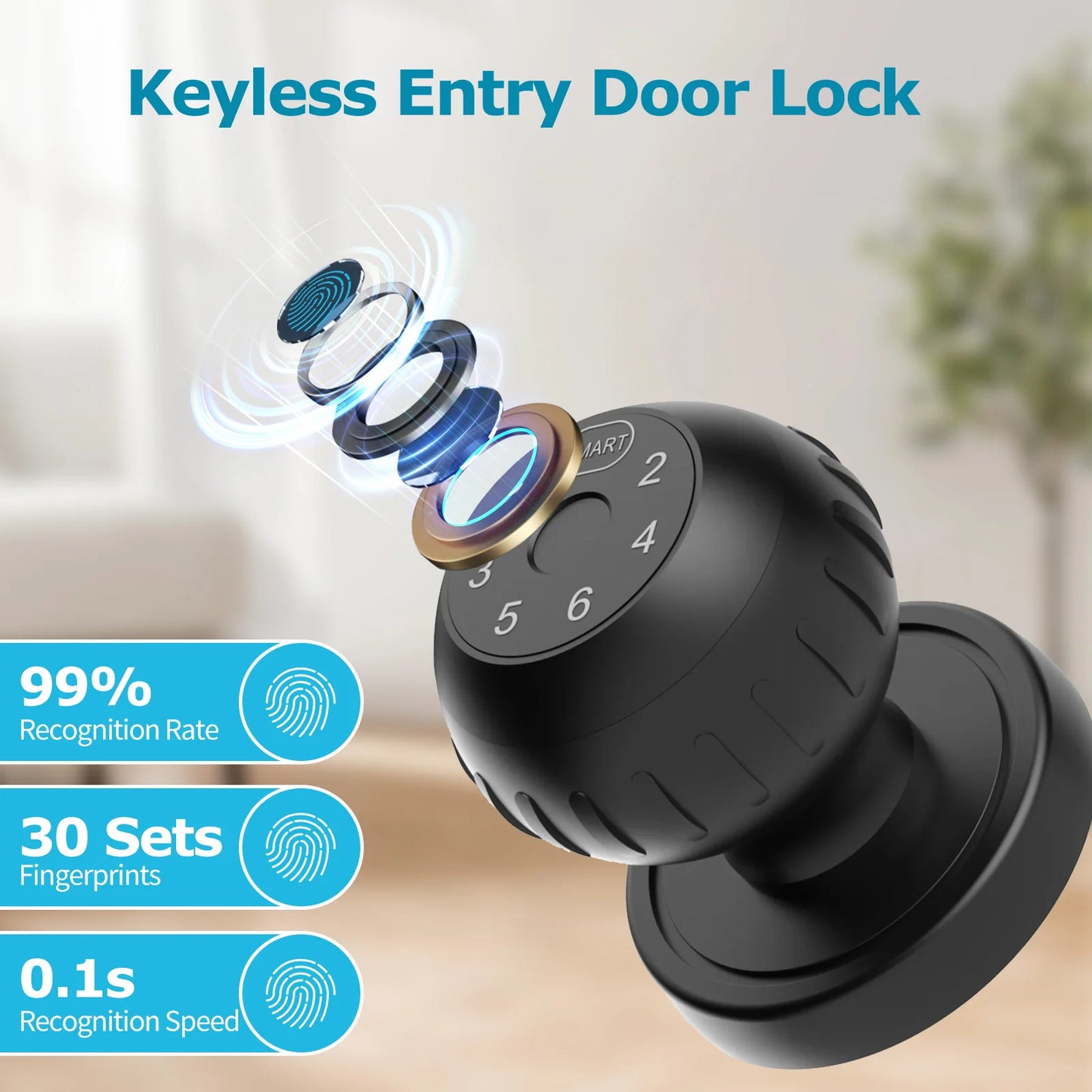 Viladepot Ball-Shaped Smart Lock Fingerprint, App-Controlled, Passcode, and Electronic Touchscreen Keypad Door Lock Smart Handle