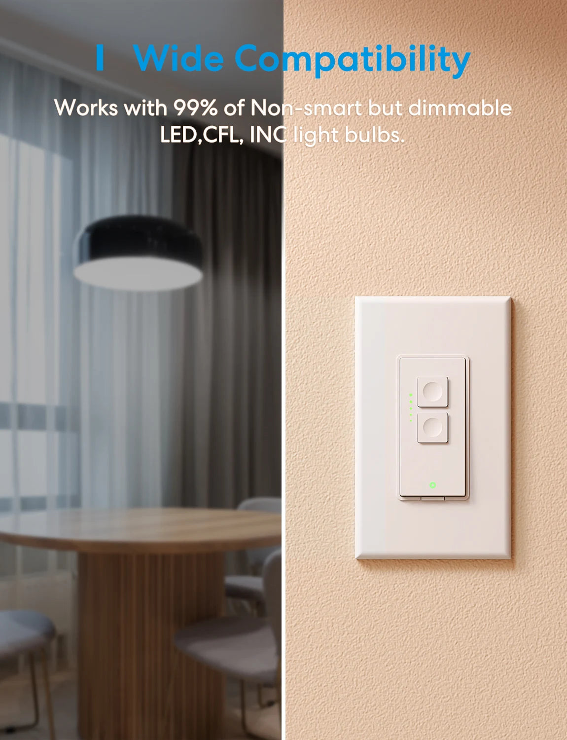 Meross Smart Dimmer Switch WiFi Single Pole Light Switches for Dimmable Bulb Work HomeKit Alexa Google SmartThings