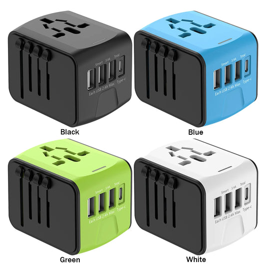 International Power Plug Adapter Portable Power Adapter Charger 3 USB and 1 Type C Ports for for USA EU UK AU Cell Phone Laptop