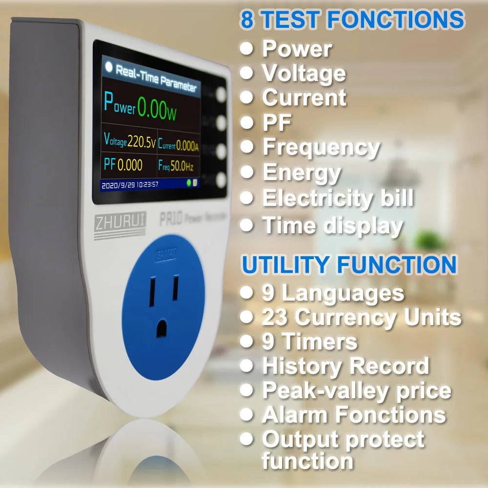 PR10-E US Plug 15A Power Watt Meter Socket Energy Kwh Electricity Meter for Monitoring Home Appliance Consumption