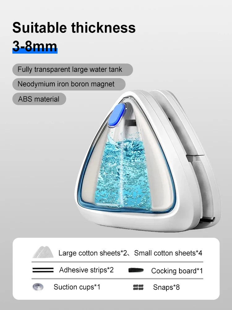 Magnetic Window Cleaner Water-Filled Window Cleaner Double Sides for 3-8 mm Windows, Professional, Contains Total 10 Sponges