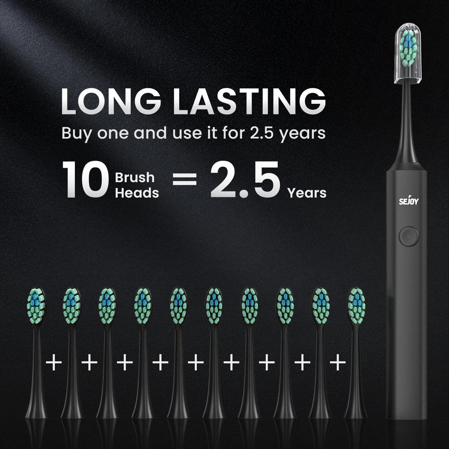 Sejoy Sonic Electric Toothbrush witht 10 pcs IPX7 600mAh Replacement Heads Rechargeable Electric Power Toothbrush
