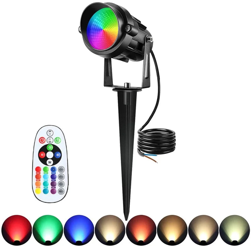 Landscape Light Color Change Spotlight Outdoor LED Garden Lawn Lamp 12W Waterproof Remote RGBW Landscape Lighting for Path Yard
