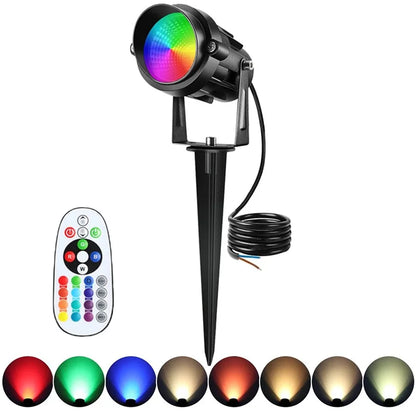 Landscape Light Color Change Spotlight Outdoor LED Garden Lawn Lamp 12W Waterproof Remote RGBW Landscape Lighting for Path Yard